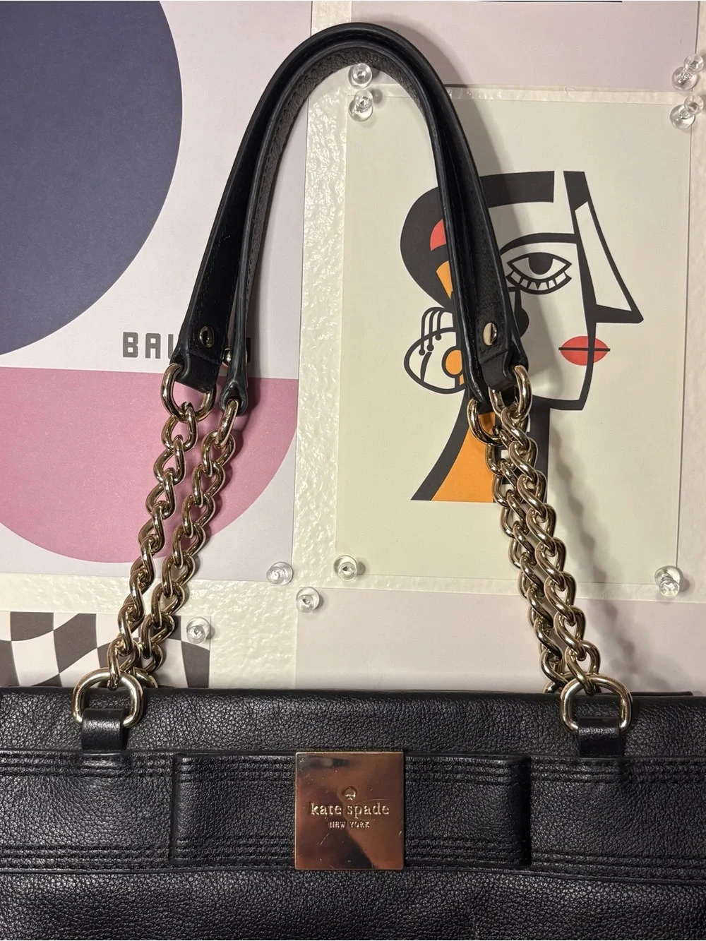 kate spade Black Leather Chain-Handle Shoulder Bag